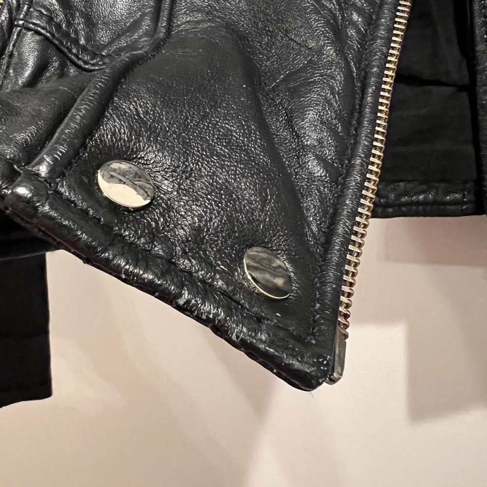 River Island Classic Black Leather Jacket sz x small - Picture 5 of 12